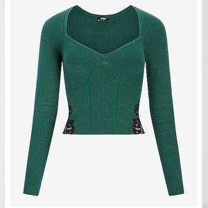 Express | Body Contour Lace Piece Cropped Sweater | Emerald | Size M | NWOT